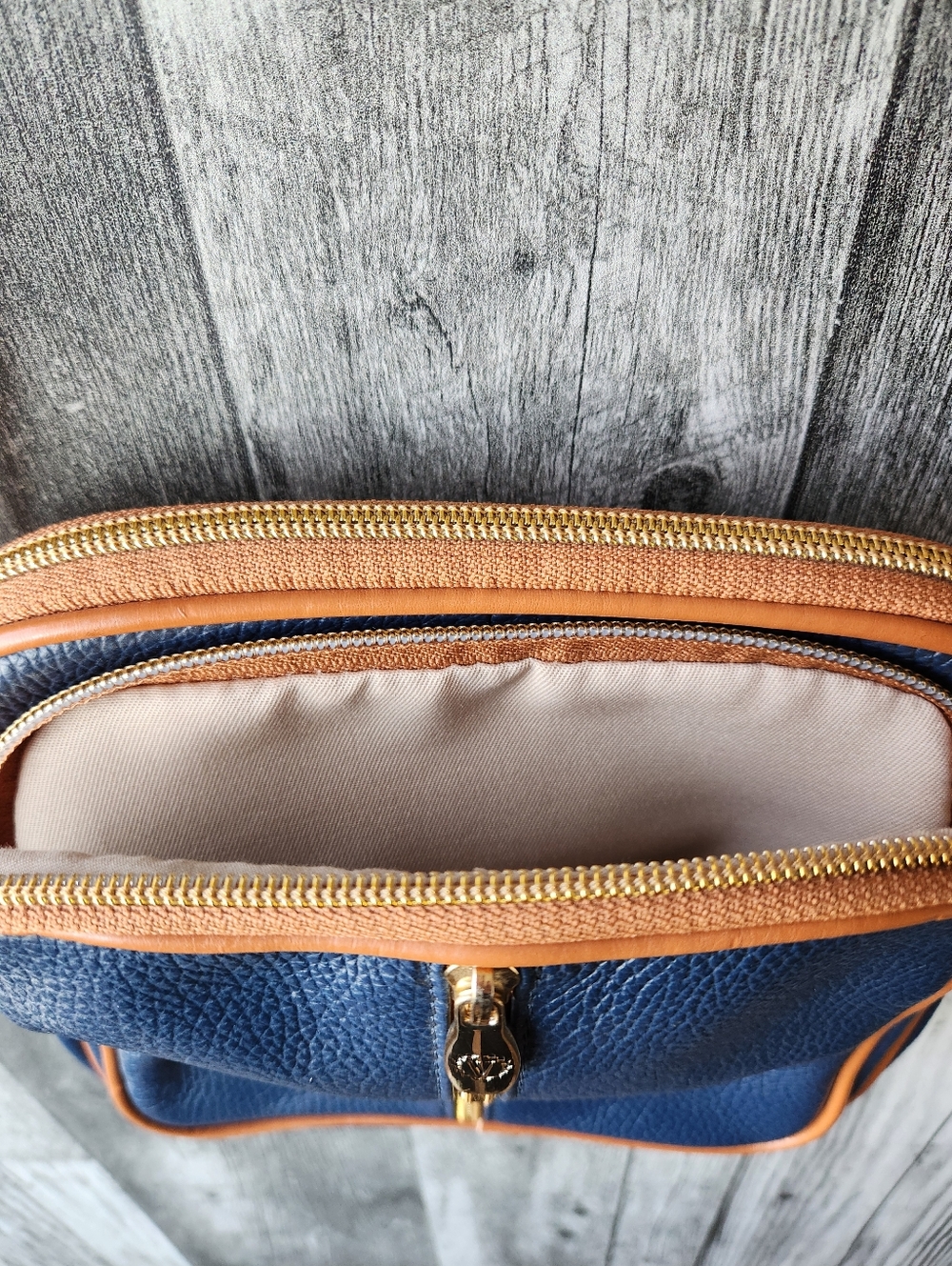 Valentina Genuine Leather Crossbody Handbag Purse Dark Blue Brown Made In Italy - Picture 10 of 13